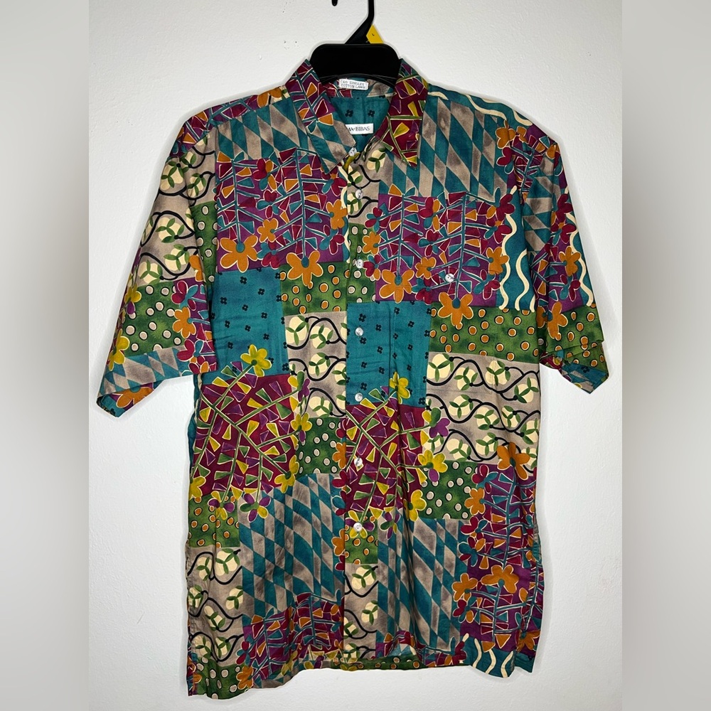 Vtg Burma Bibas Abstract Shirt Mens M 60 Singles Cotton Lawn Button Up Hawaiian